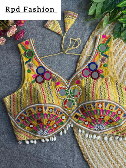 Navratri Special Real Multi Mirror Work Apple Cut Stylish Blouse - RPD Fashion