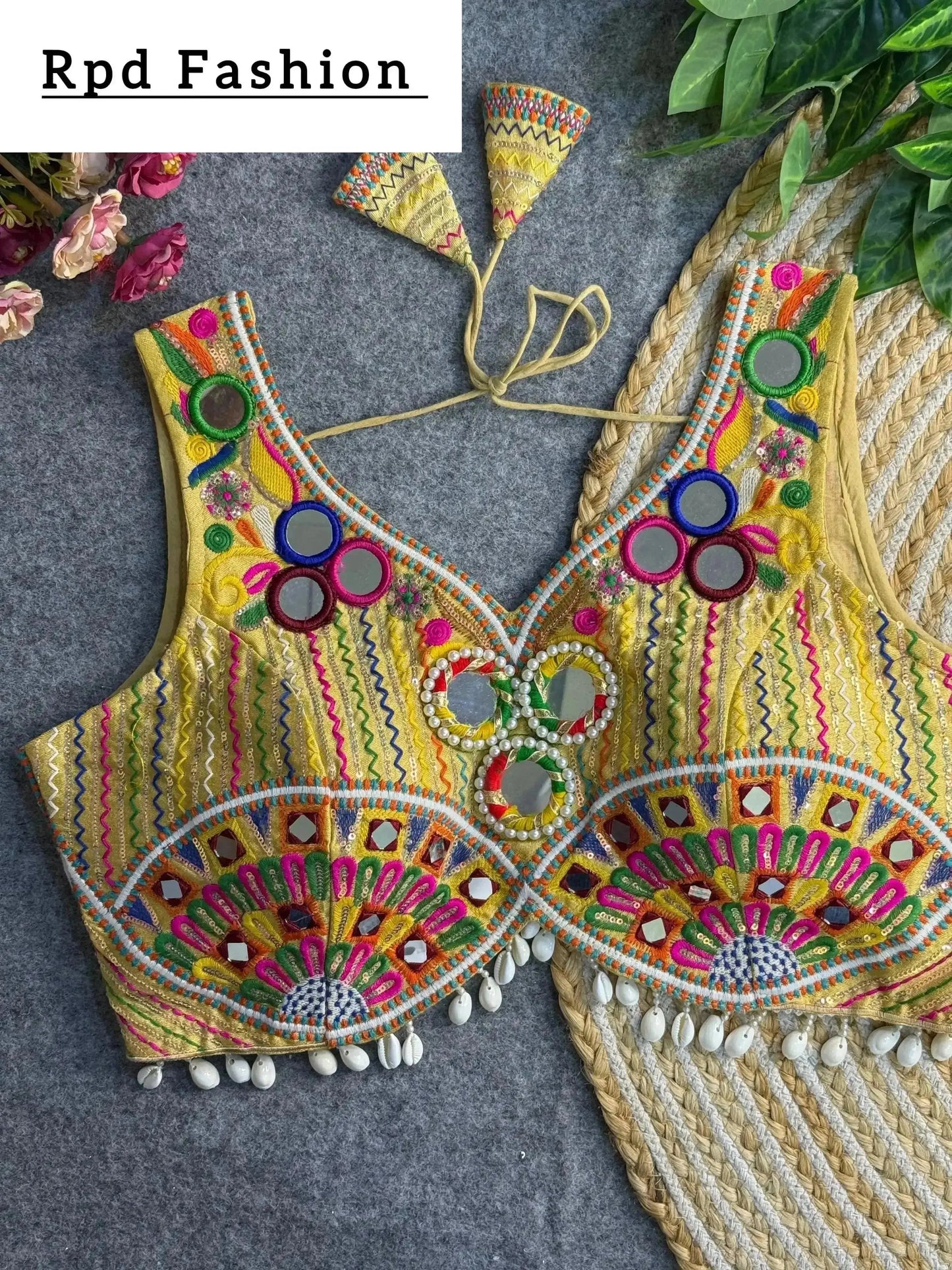 navratri special real multi mirror work apple cut stylish blouse - rpd fashion