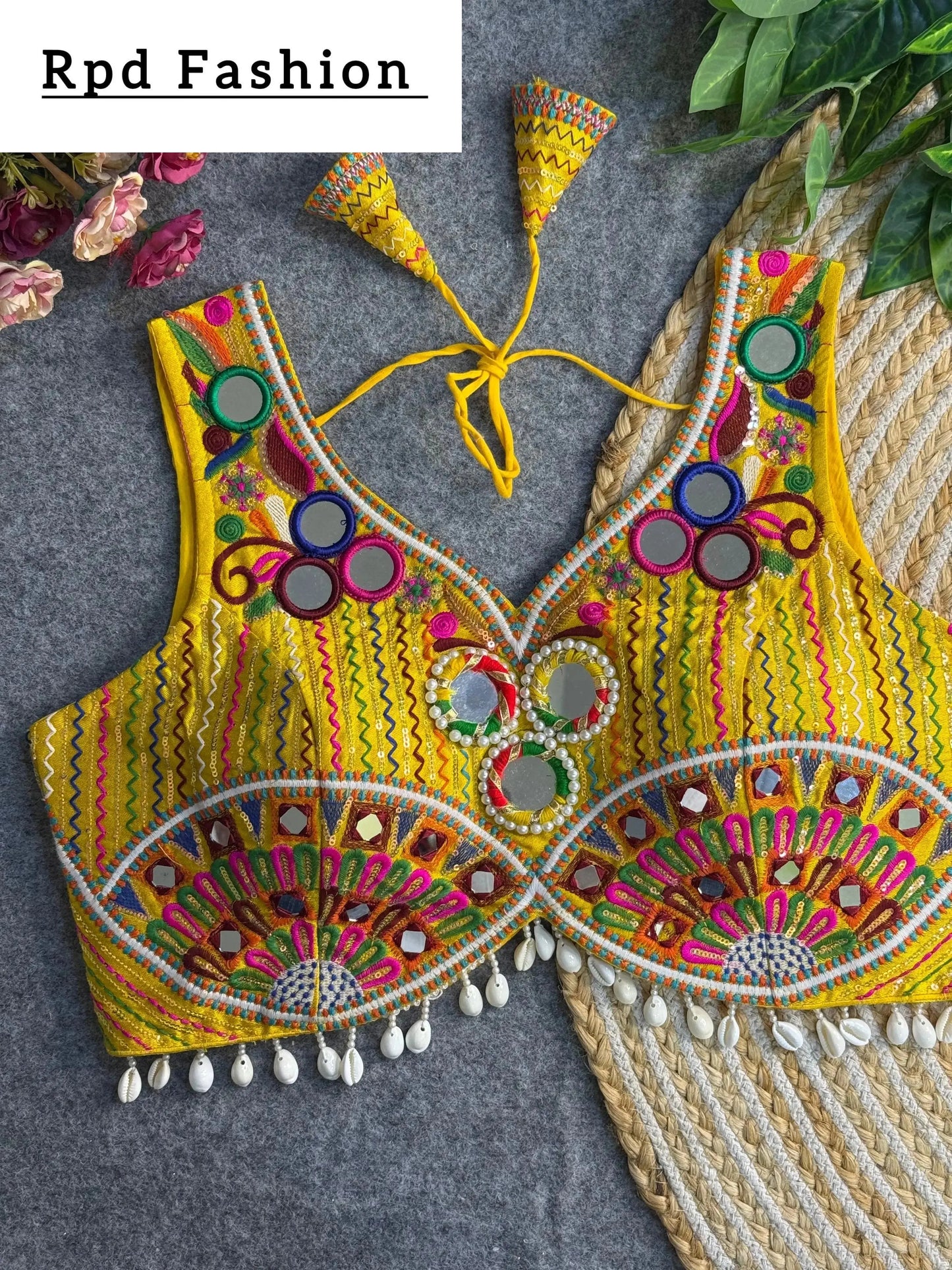 navratri special real multi mirror work apple cut stylish blouse - rpd fashion