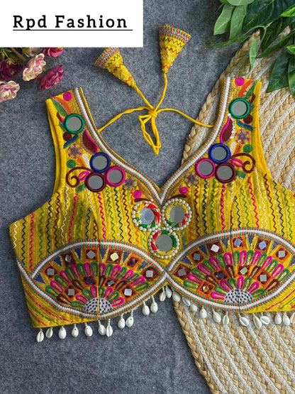 Navratri Special Real Multi Mirror Work Apple Cut Stylish Blouse - RPD Fashion