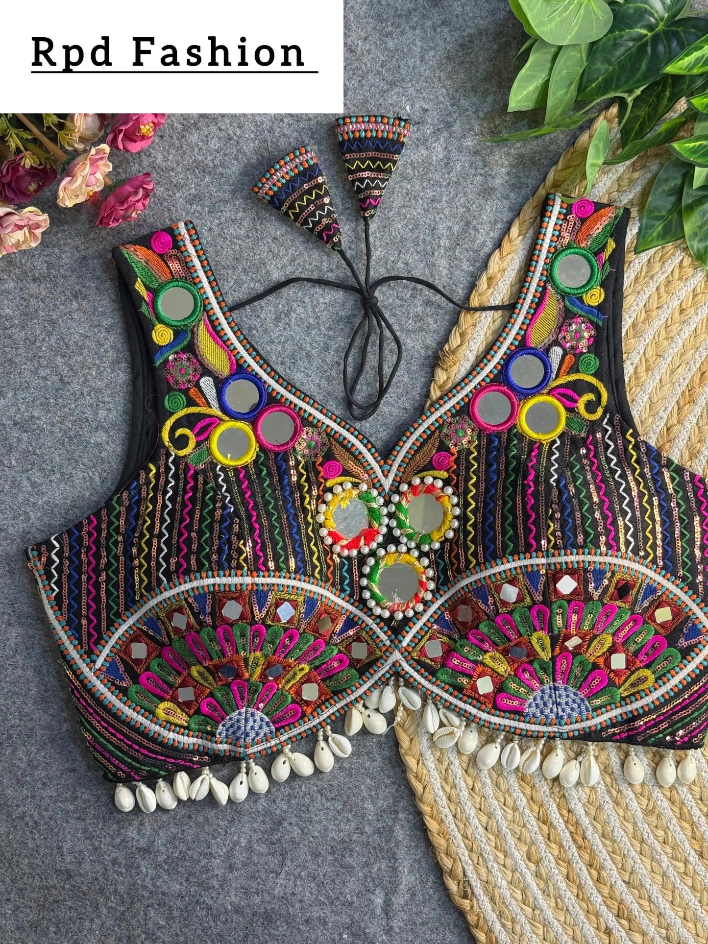 navratri special real multi mirror work apple cut stylish blouse - rpd fashion