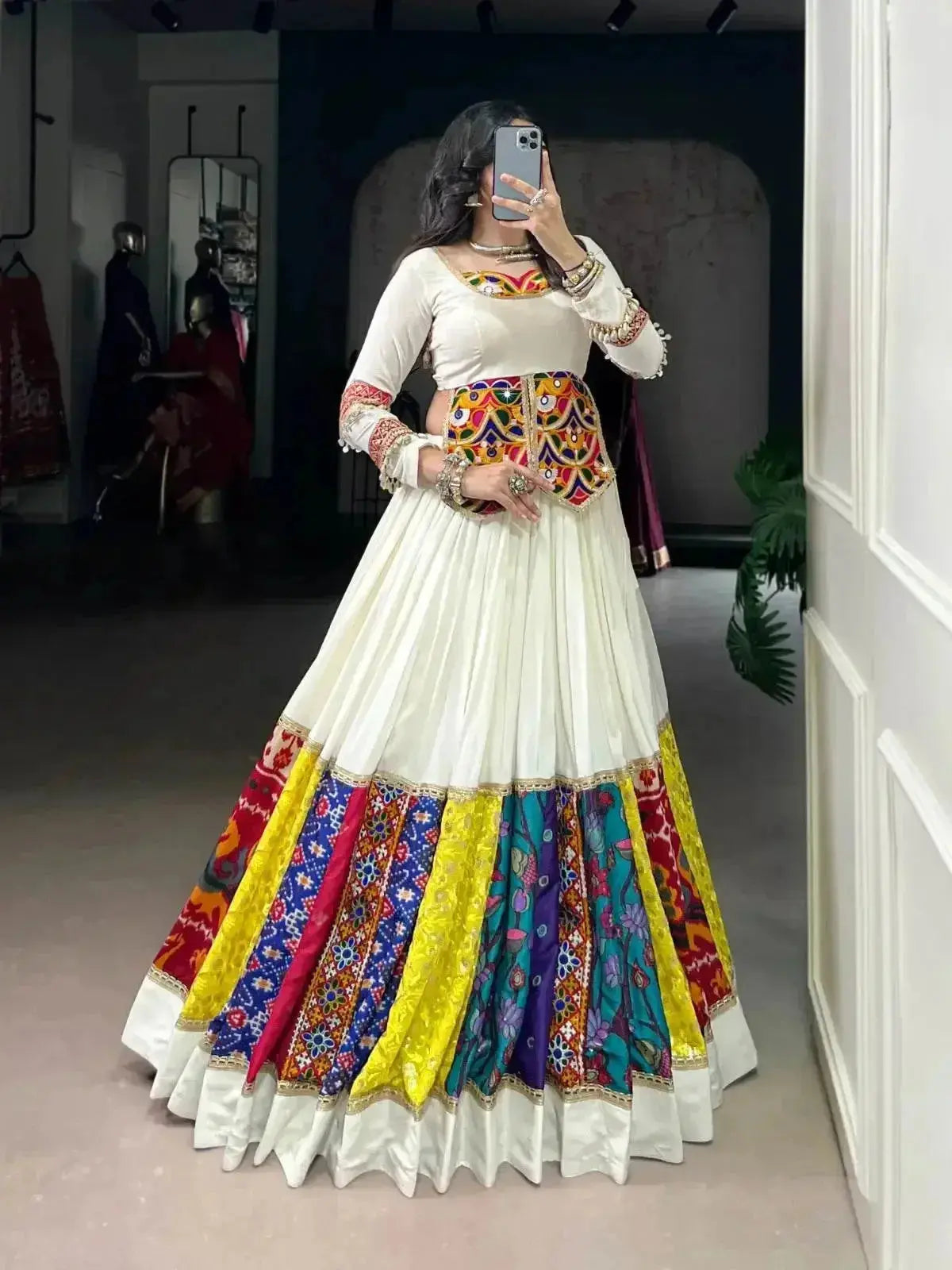 Navratri Special White Rayon Silk Lehenga Choli - RPD Fashion