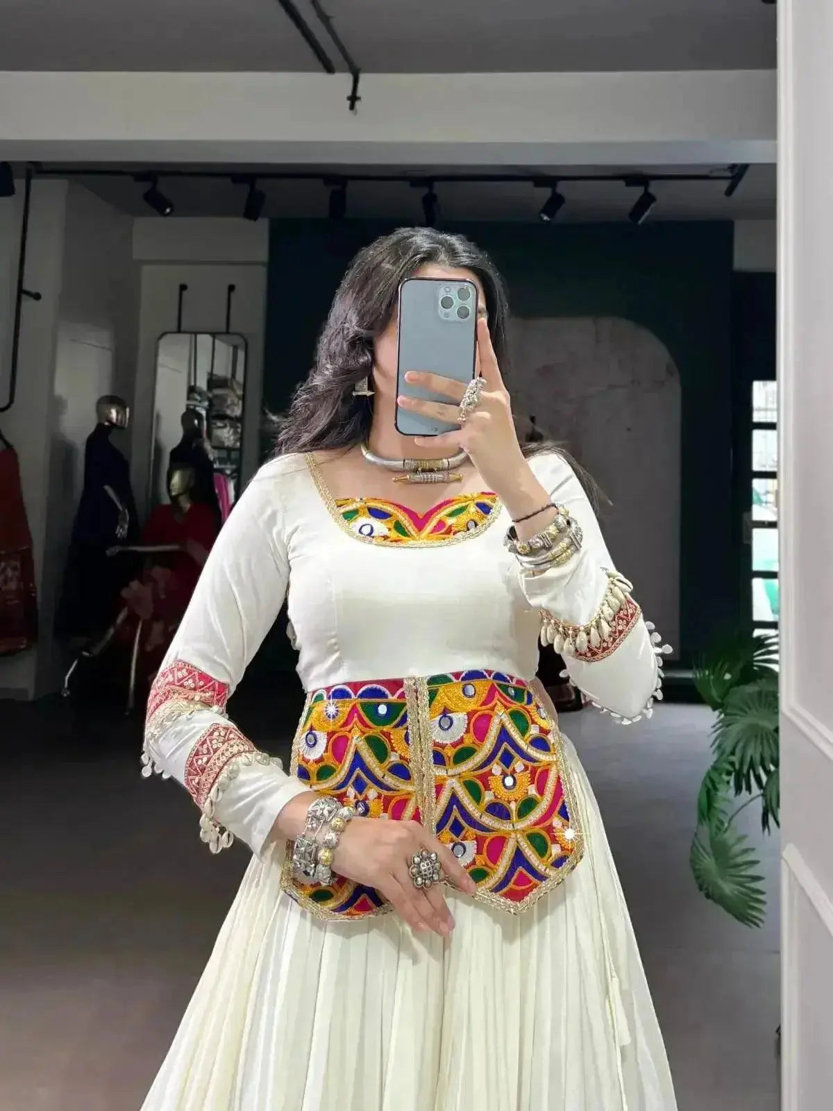 Navratri Special White Rayon Silk Lehenga Choli - RPD Fashion