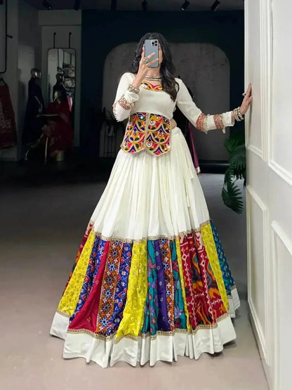 Navratri Special White Rayon Silk Lehenga Choli - RPD Fashion