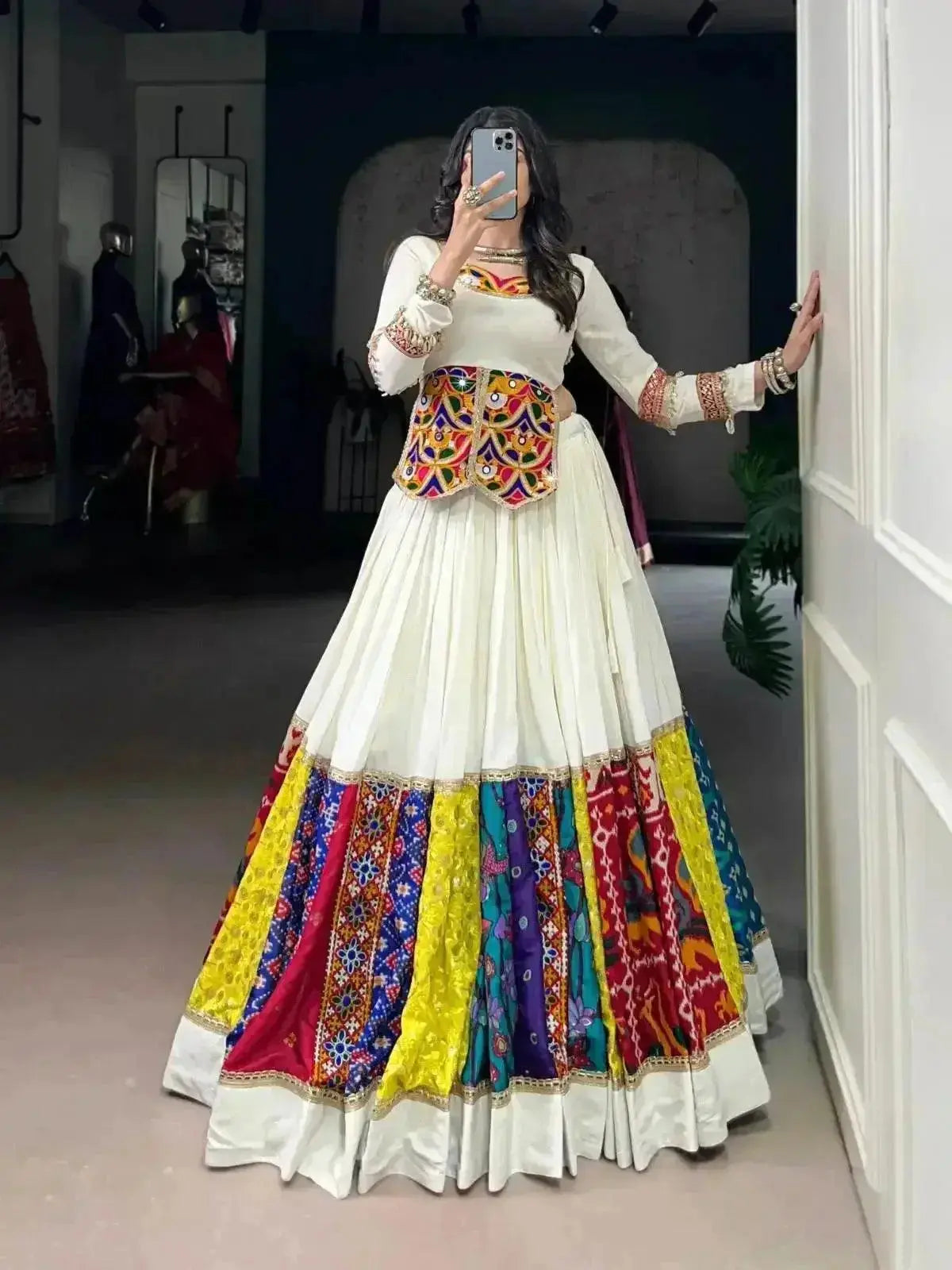 navratri special white rayon silk lehenga choli - rpd fashion