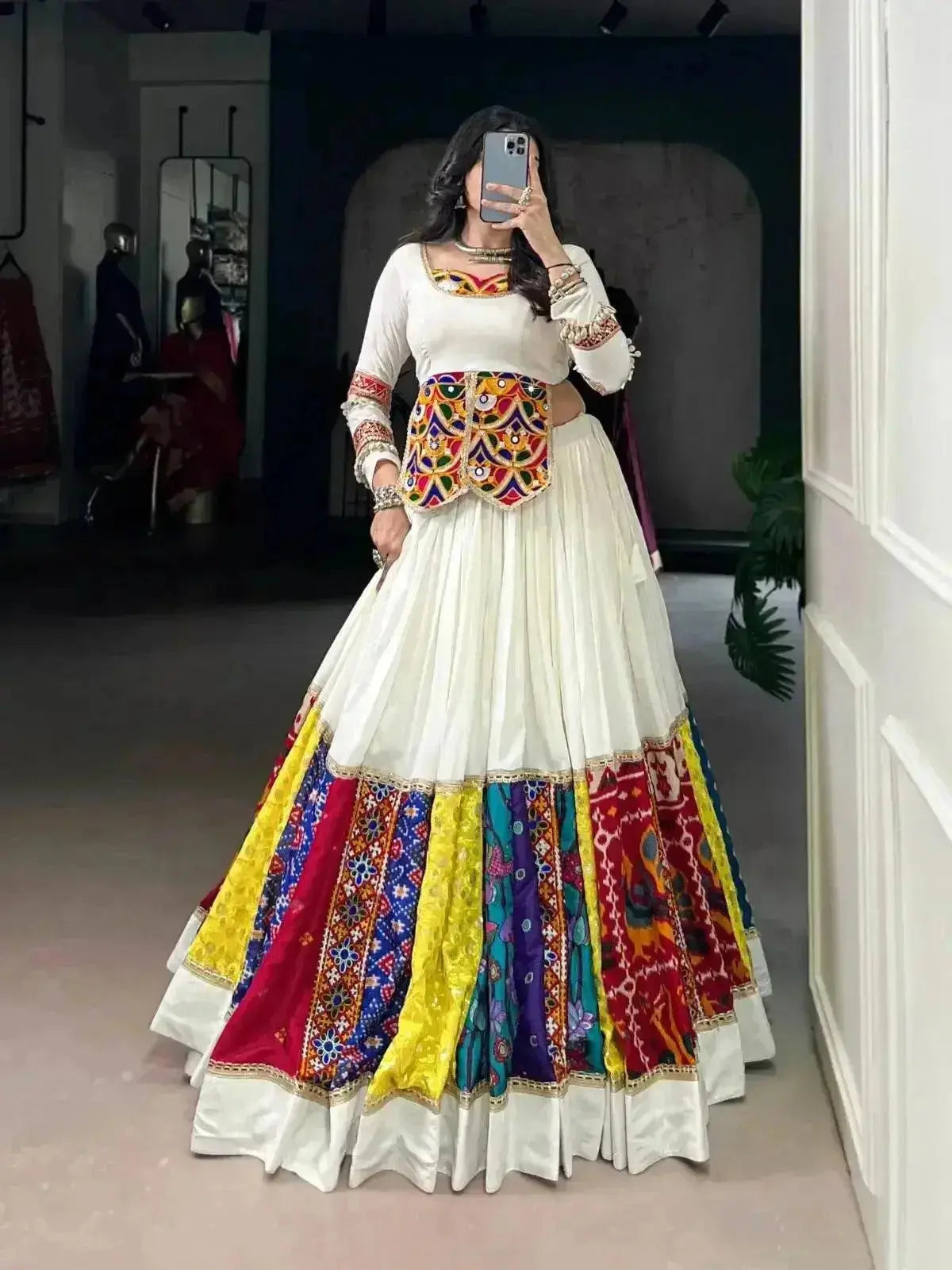 Navratri Special White Rayon Silk Lehenga Choli - RPD Fashion