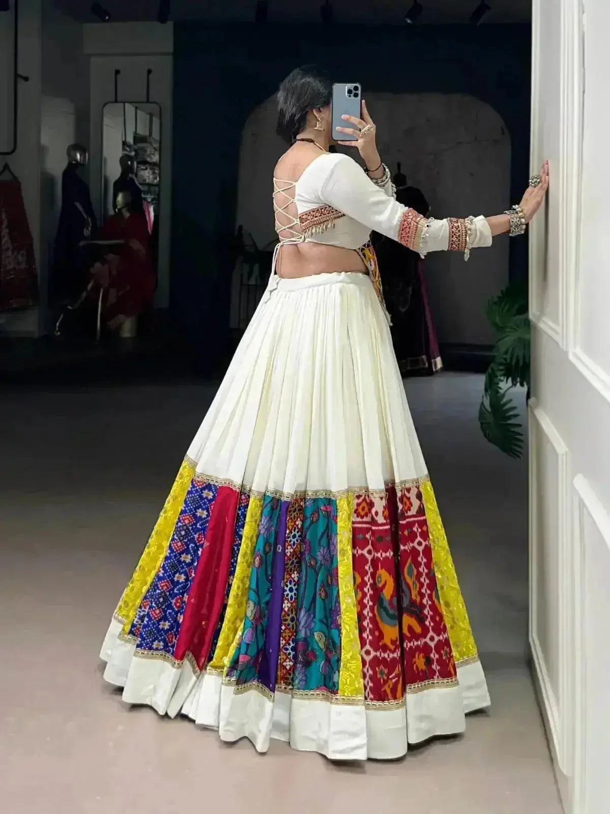 Navratri Special White Rayon Silk Lehenga Choli - RPD Fashion
