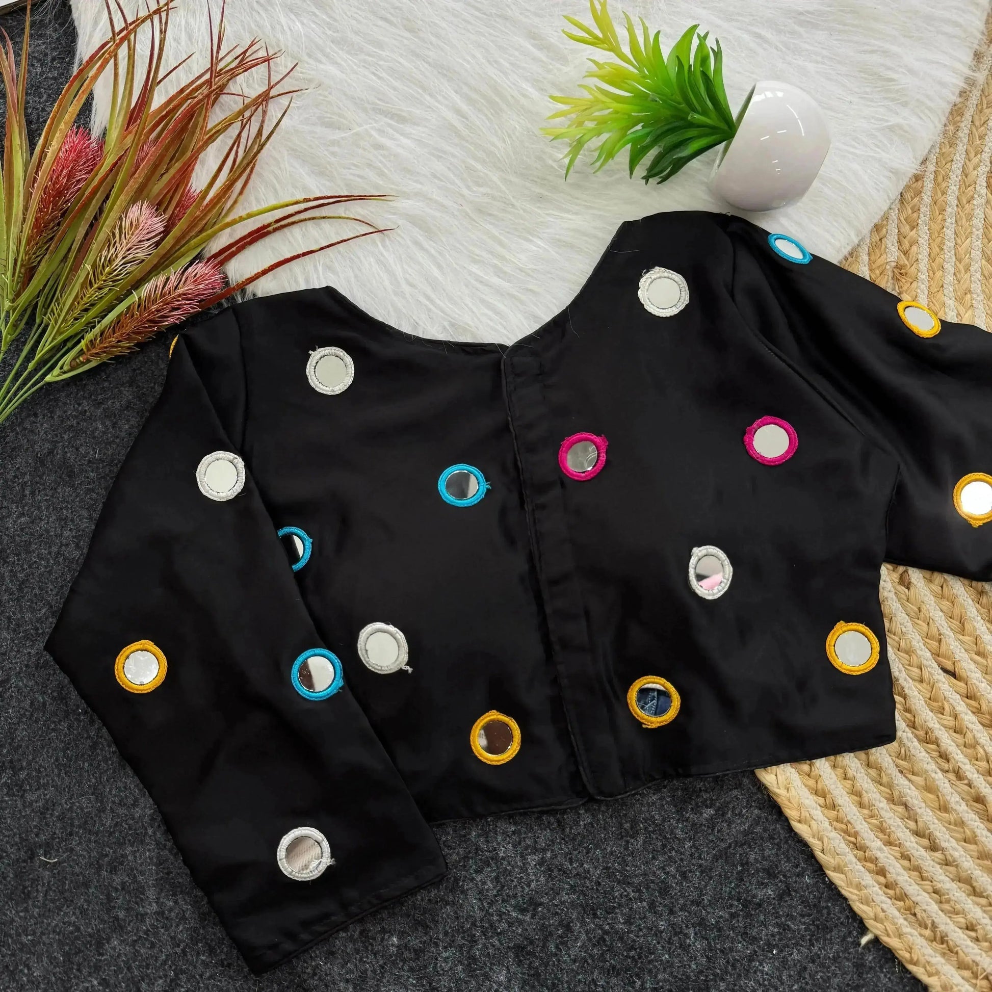 Original Mirror Cover Blouse with Hand Thread Work and Kardana - RPD Fashion