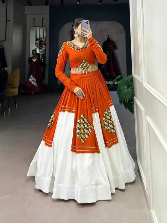 Patchwork Orange Rayon Readymade Lehenga Choli - RPD Fashion