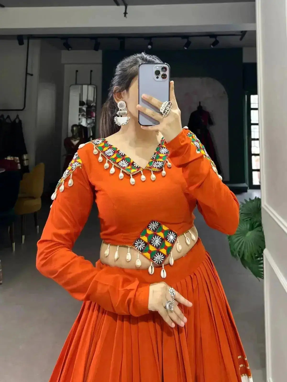 patchwork orange rayon readymade lehenga choli - rpd fashion