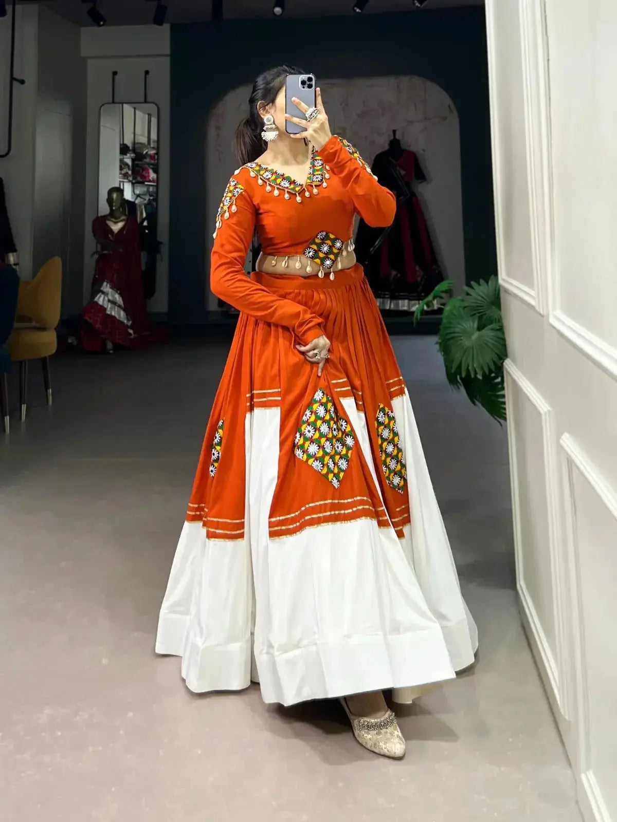 patchwork orange rayon readymade lehenga choli - rpd fashion