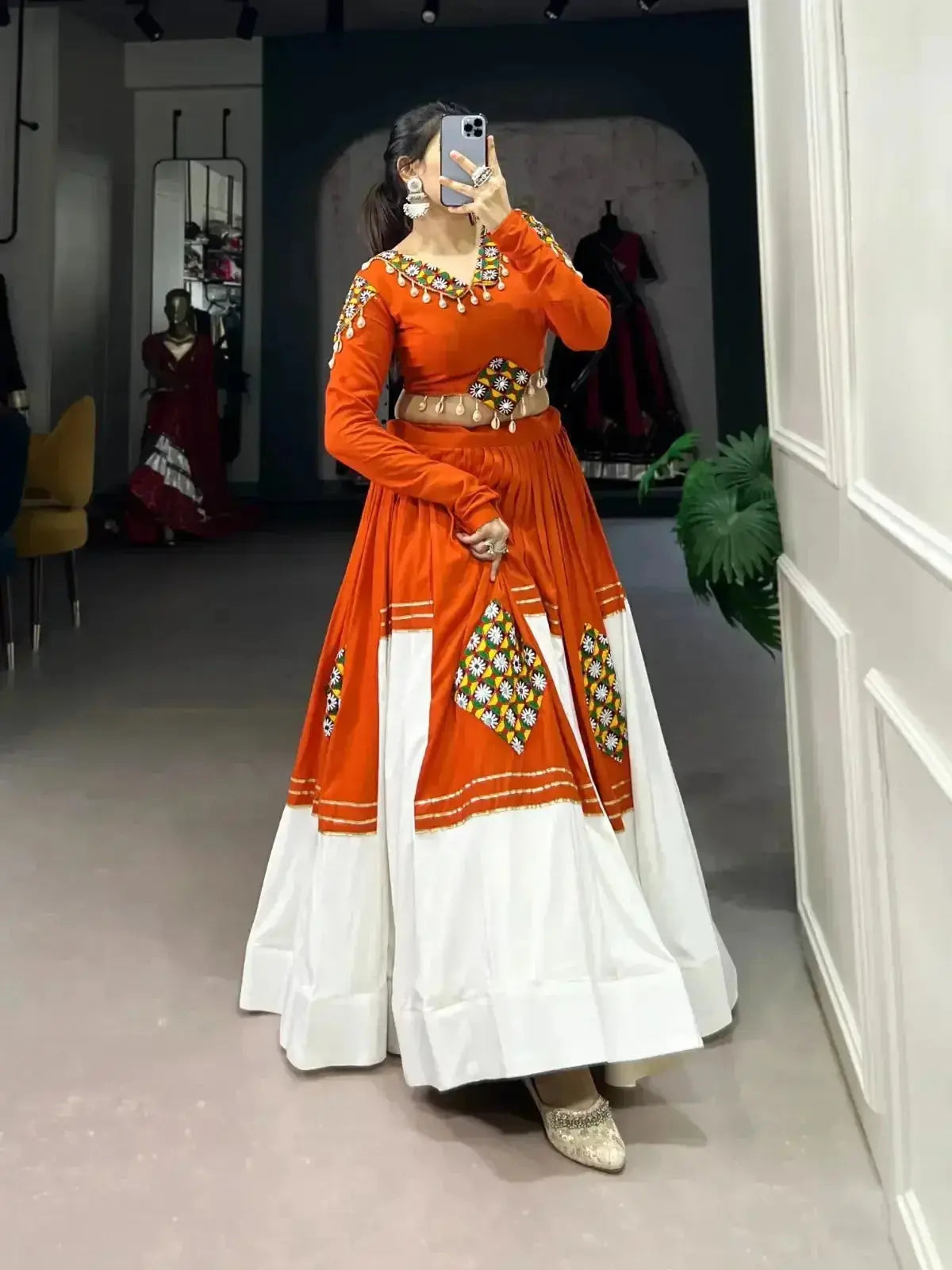 patchwork orange rayon readymade lehenga choli - rpd fashion