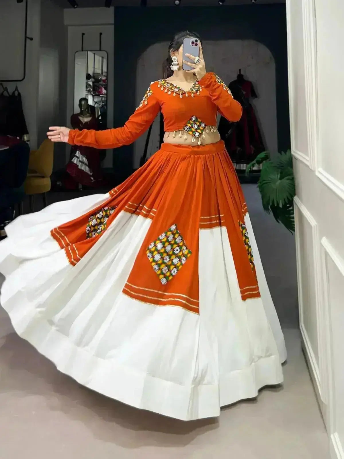 patchwork orange rayon readymade lehenga choli - rpd fashion