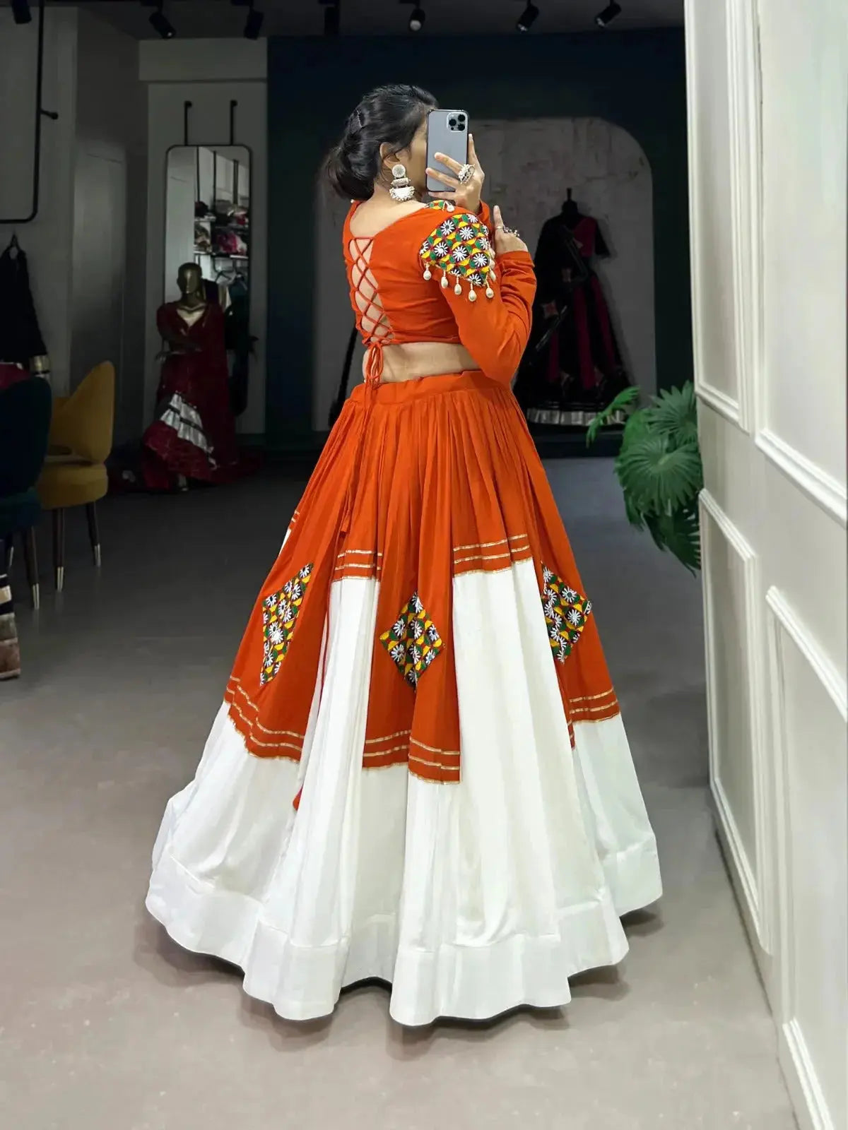 patchwork orange rayon readymade lehenga choli - rpd fashion