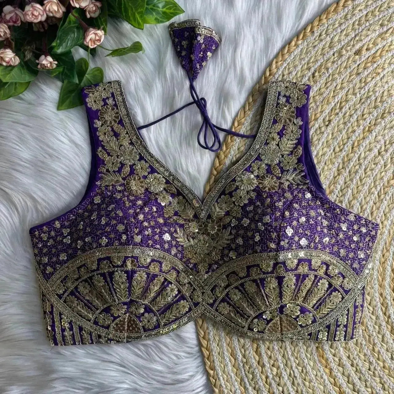 Premium Embroidery Bridal Blouse Design in Purple for Silk Sarees - RPD Fashion