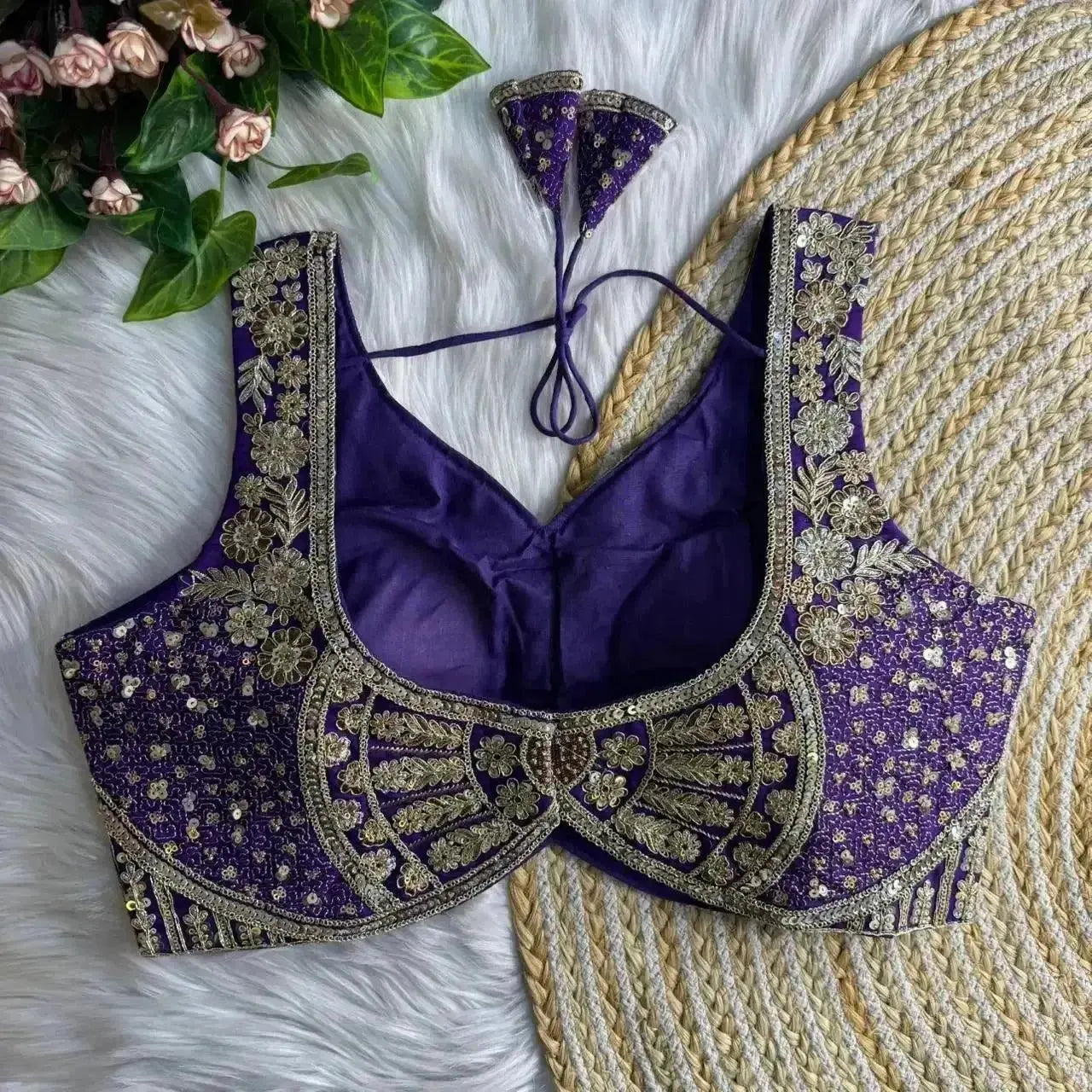 Premium Embroidery Bridal Blouse Design in Purple for Silk Sarees - RPD Fashion