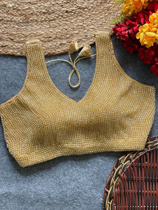 Premium Pearl Moti Sleeveless Readymade Blouse for Silk Saree - RPD Fashion