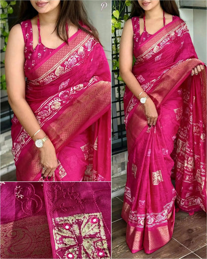 Printed Bollywood Muslin, Cotton Blend Saree - RPD Fashion