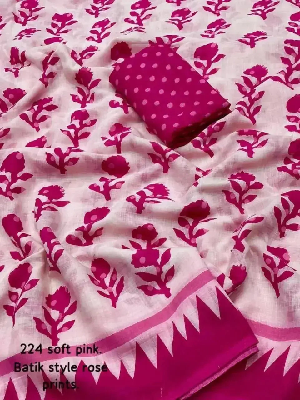 printed cotton saree for women | pink & white floral print daily wear saree - rpd fashion