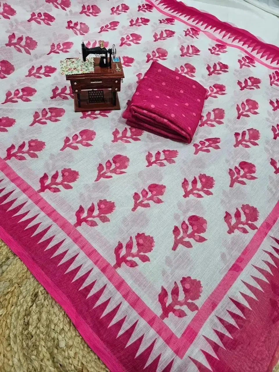 printed cotton saree for women | pink & white floral print daily wear saree - rpd fashion
