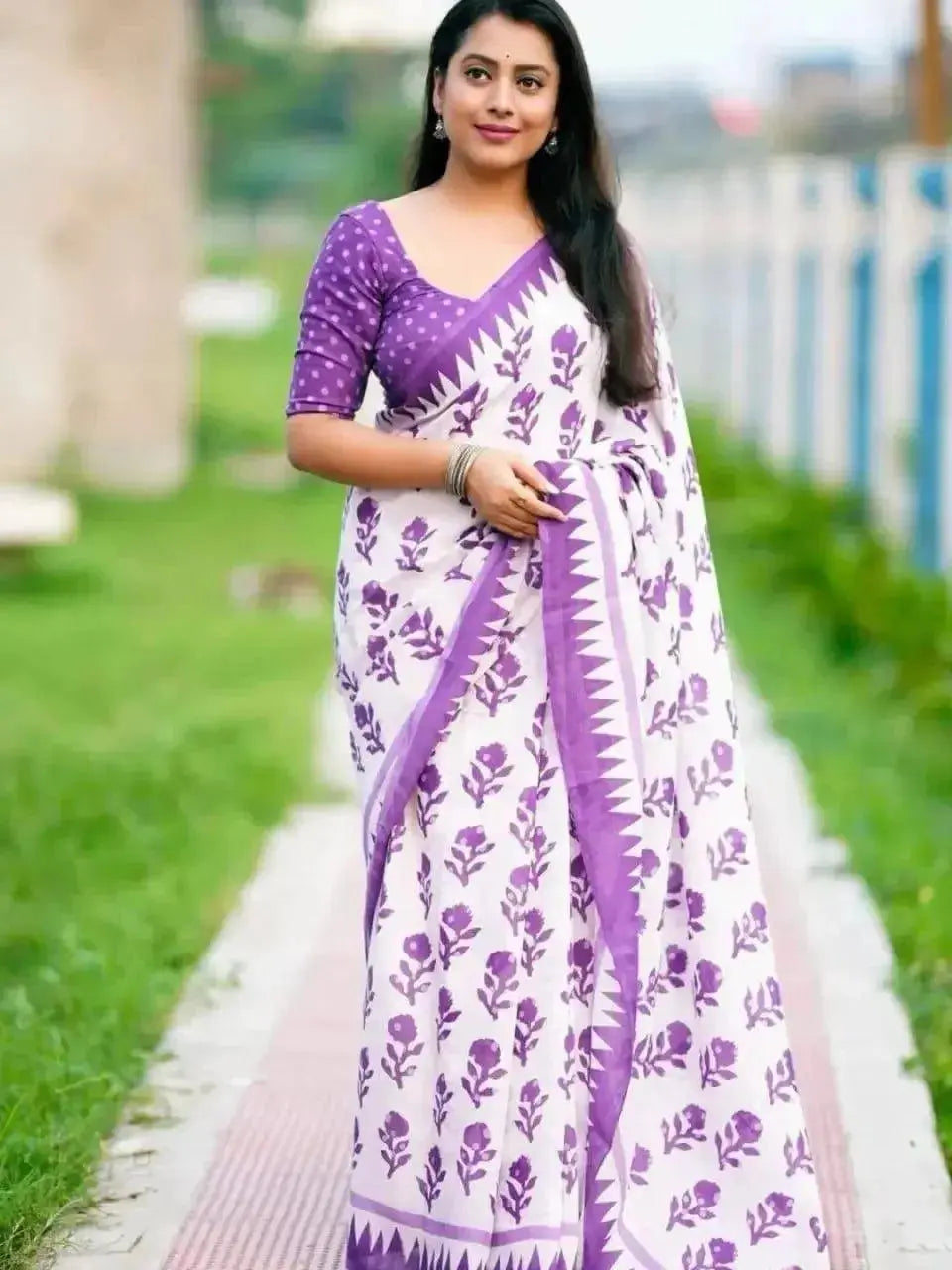 Printed Cotton Saree for Women | Pink & White Floral Print Daily Wear Saree - RPD Fashion