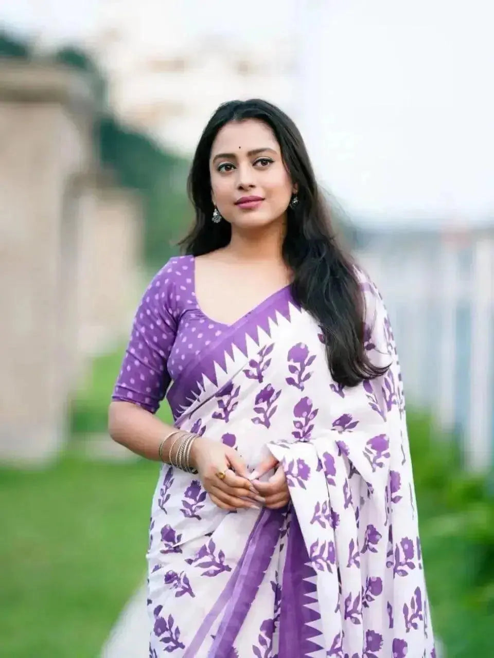 Printed Cotton Saree for Women | Pink & White Floral Print Daily Wear Saree - RPD Fashion