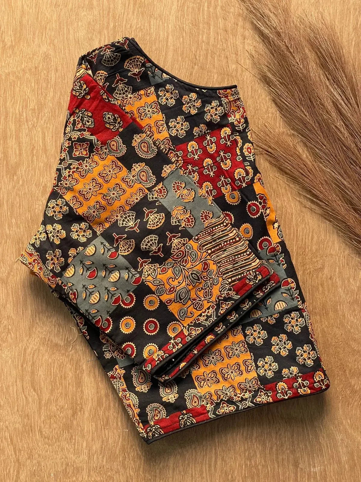 Designer Pure Ajrakh Cotton Blouse with Tribal Motifs – Perfect for Handloom Sarees - RPD Fashion