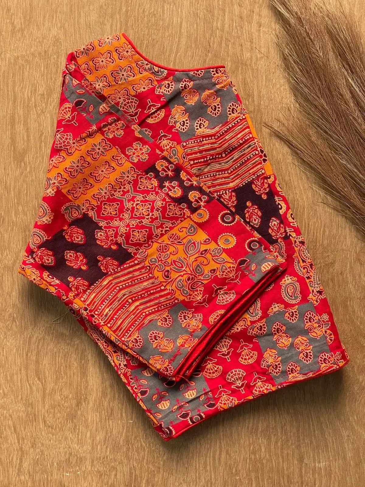 designer pure ajrakh cotton blouse with tribal motifs – perfect for handloom sarees - rpd fashion