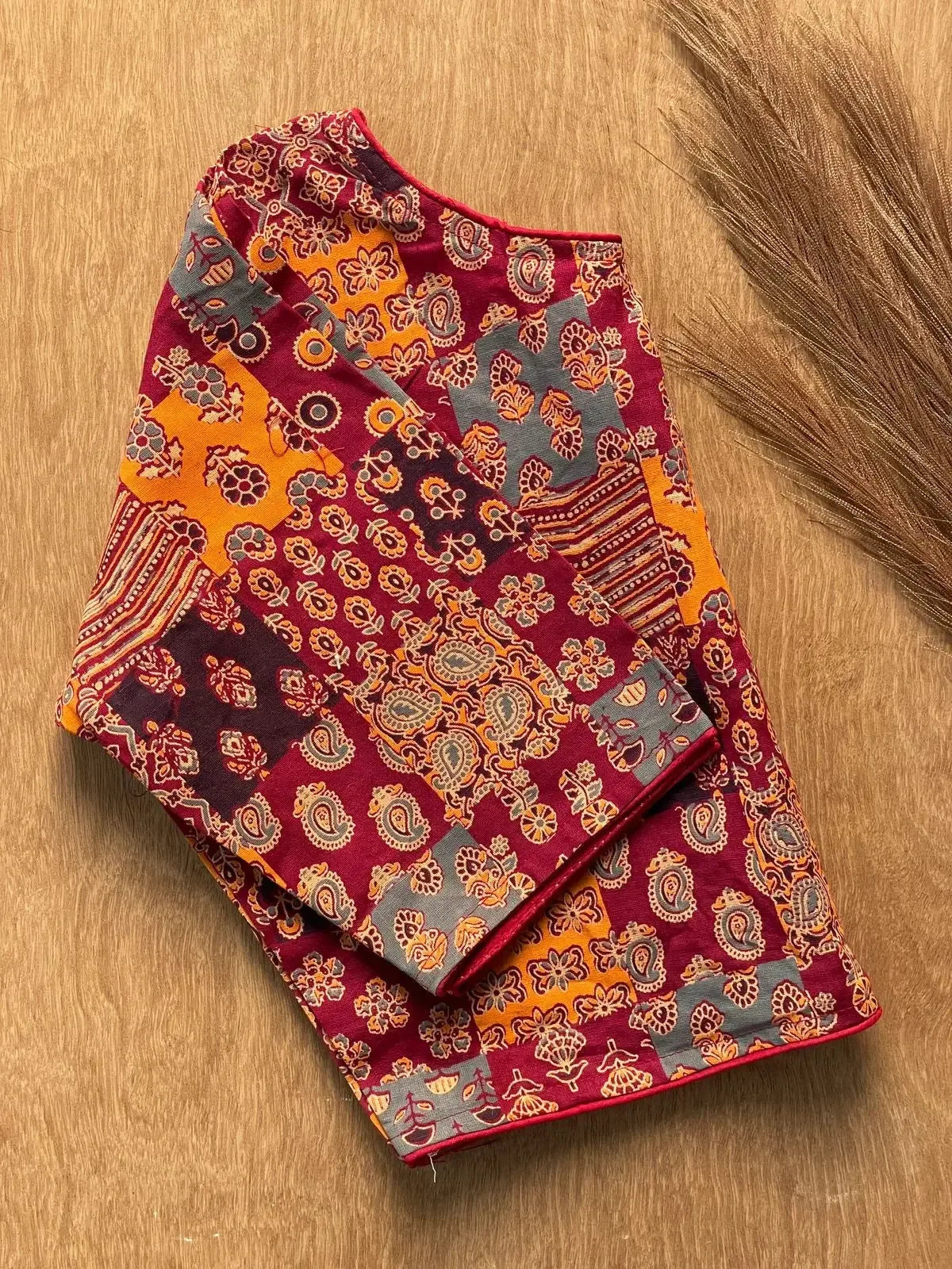 designer pure ajrakh cotton blouse with tribal motifs – perfect for handloom sarees - rpd fashion