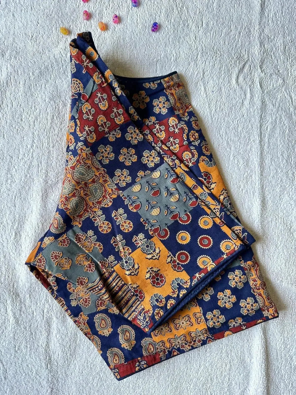 designer pure ajrakh cotton blouse with tribal motifs – perfect for handloom sarees - rpd fashion