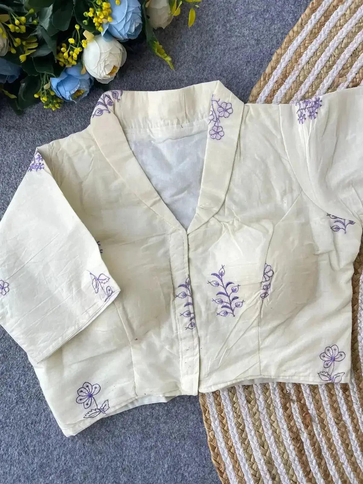 pure khadi cotton blouse for women – minimal floral embroidery, front open style - rpd fashion