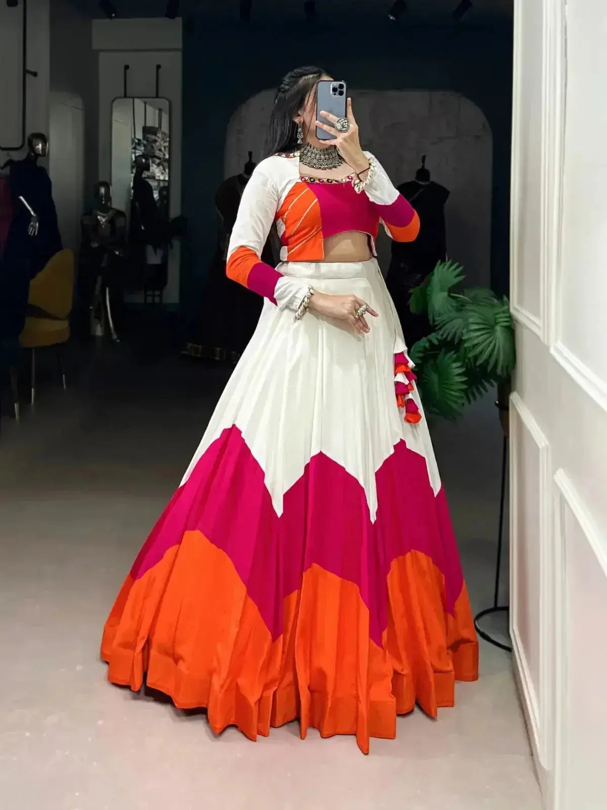 pure rayon plain lehenga with original mirror & gamthi work blouse & kodi lace - rpd fashion