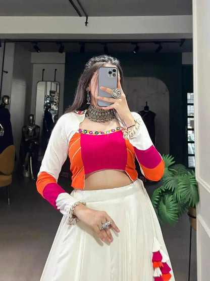 Pure Rayon Plain Lehenga With Original Mirror & Gamthi Work Blouse & Kodi Lace - RPD Fashion