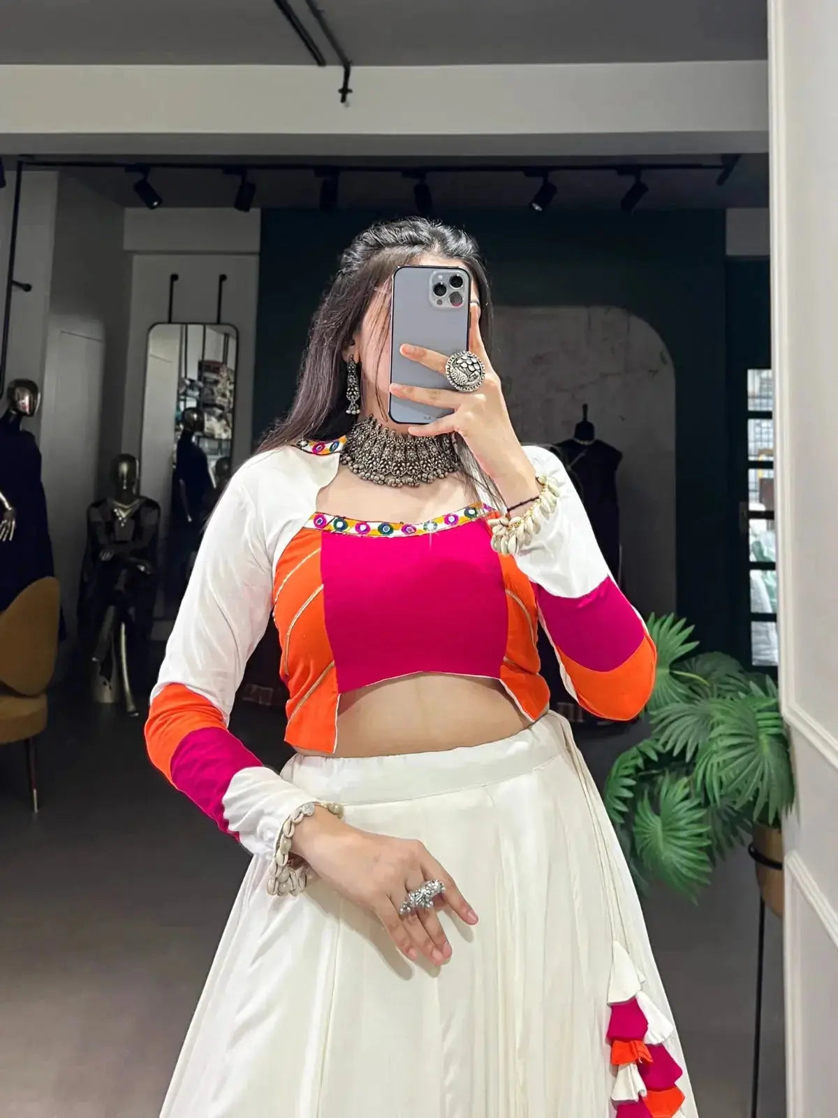 pure rayon plain lehenga with original mirror & gamthi work blouse & kodi lace - rpd fashion