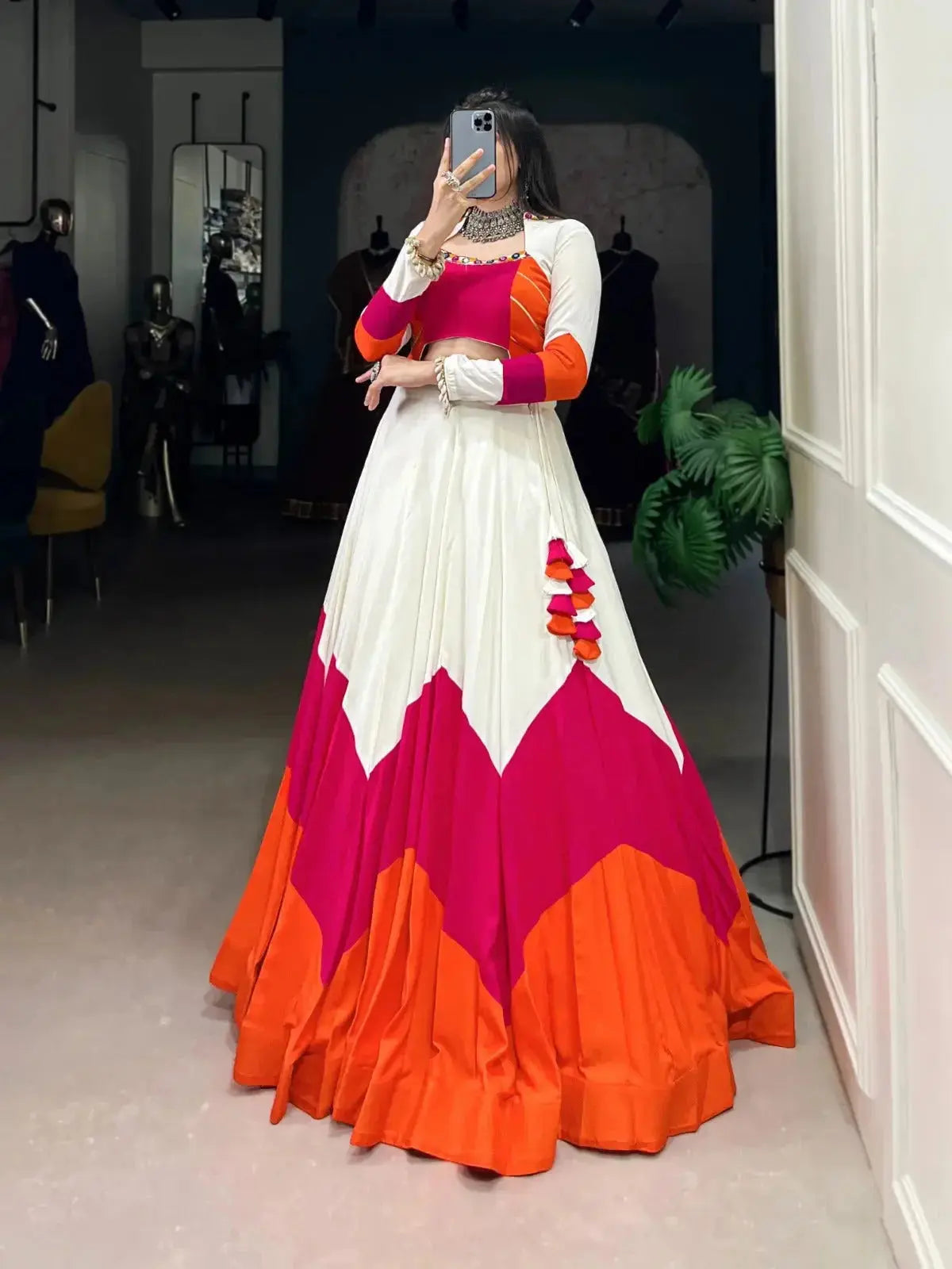 Pure Rayon Plain Lehenga With Original Mirror & Gamthi Work Blouse & Kodi Lace - RPD Fashion