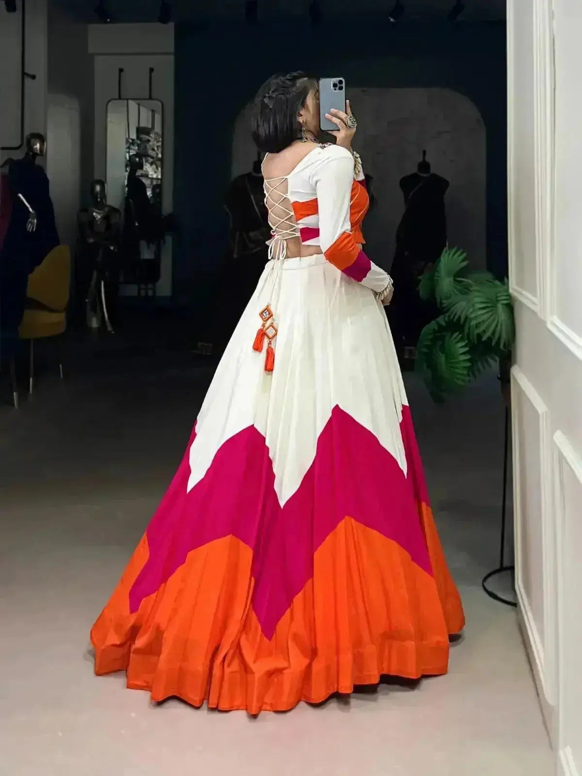 Pure Rayon Plain Lehenga With Original Mirror & Gamthi Work Blouse & Kodi Lace - RPD Fashion
