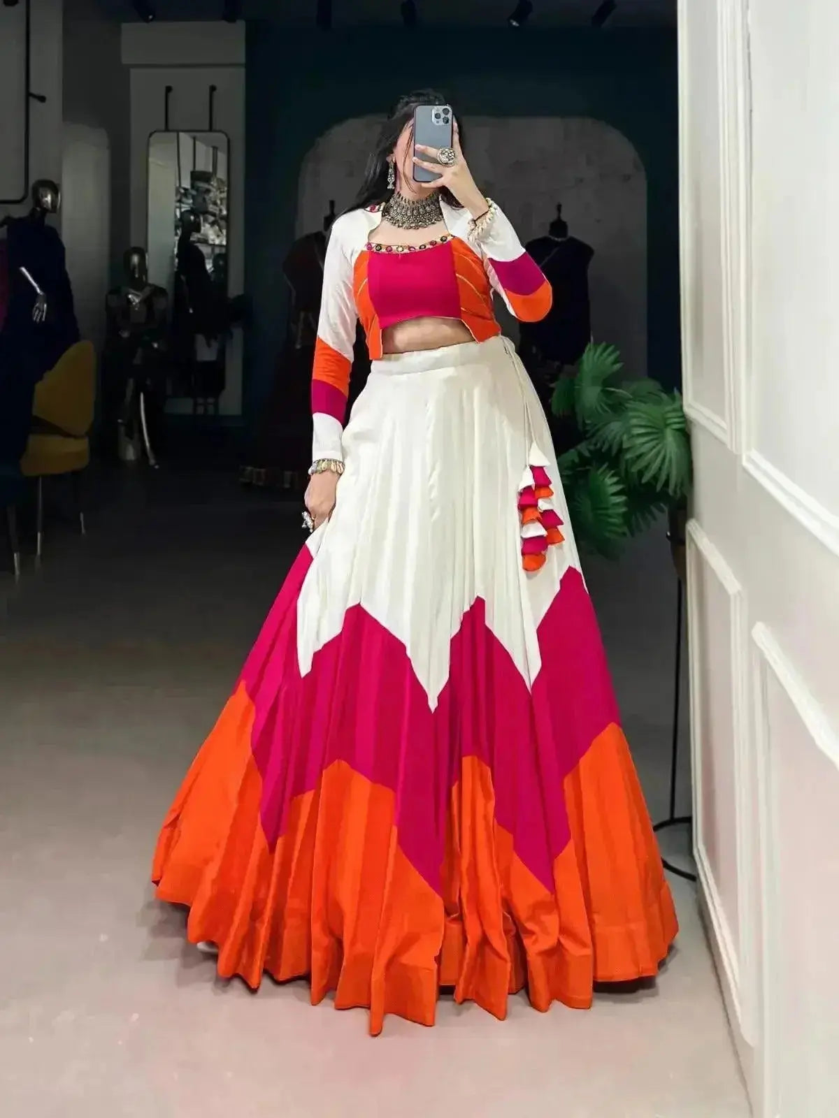 Pure Rayon Plain Lehenga With Original Mirror & Gamthi Work Blouse & Kodi Lace - RPD Fashion
