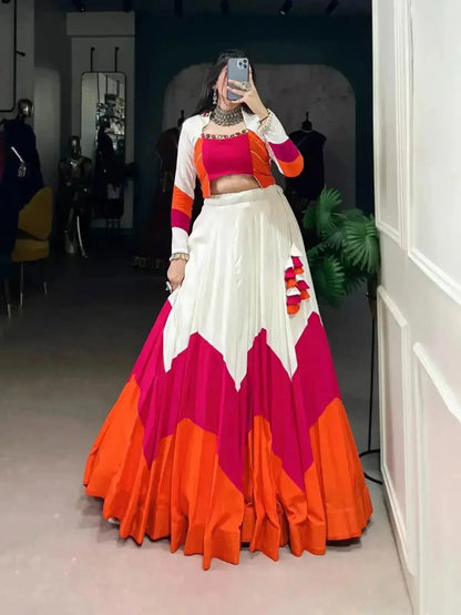 Pure Rayon Plain Lehenga With Original Mirror & Gamthi Work Blouse & Kodi Lace - RPD Fashion