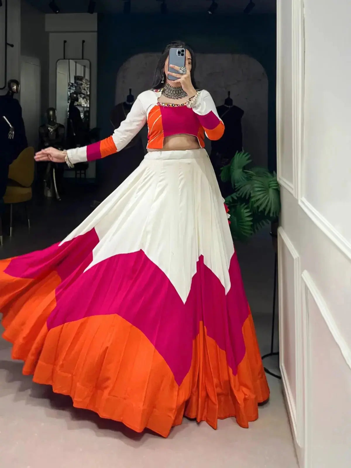 Pure Rayon Plain Lehenga With Original Mirror & Gamthi Work Blouse & Kodi Lace - RPD Fashion