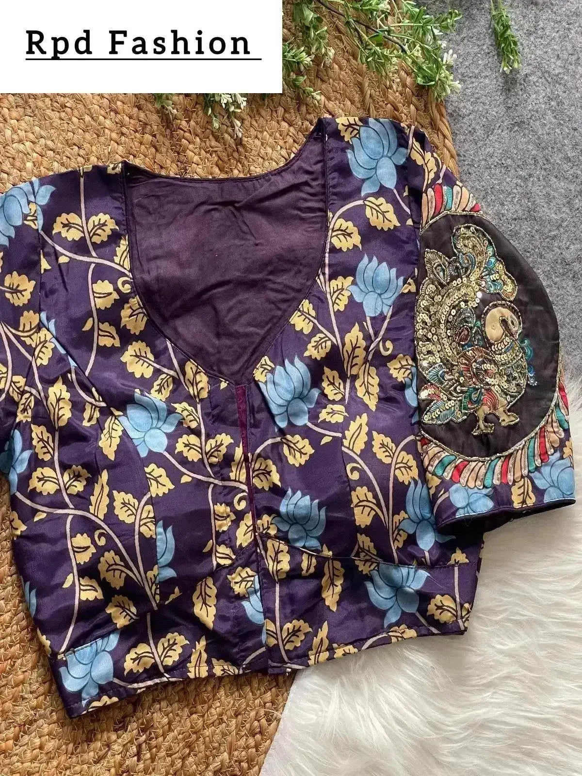 purely cotton print silk blouse with handmade work - boutique collection - rpd fashion