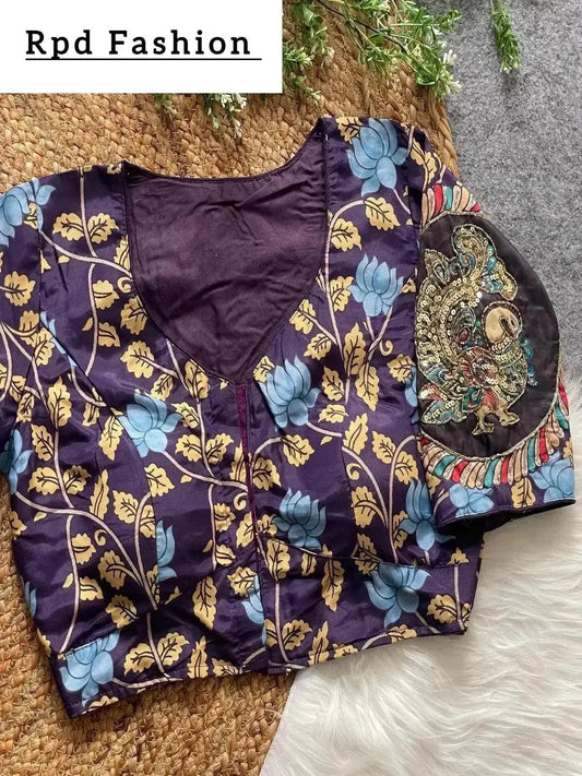 Purely Cotton Print Silk Blouse with Handmade Work - Boutique Collection - RPD Fashion