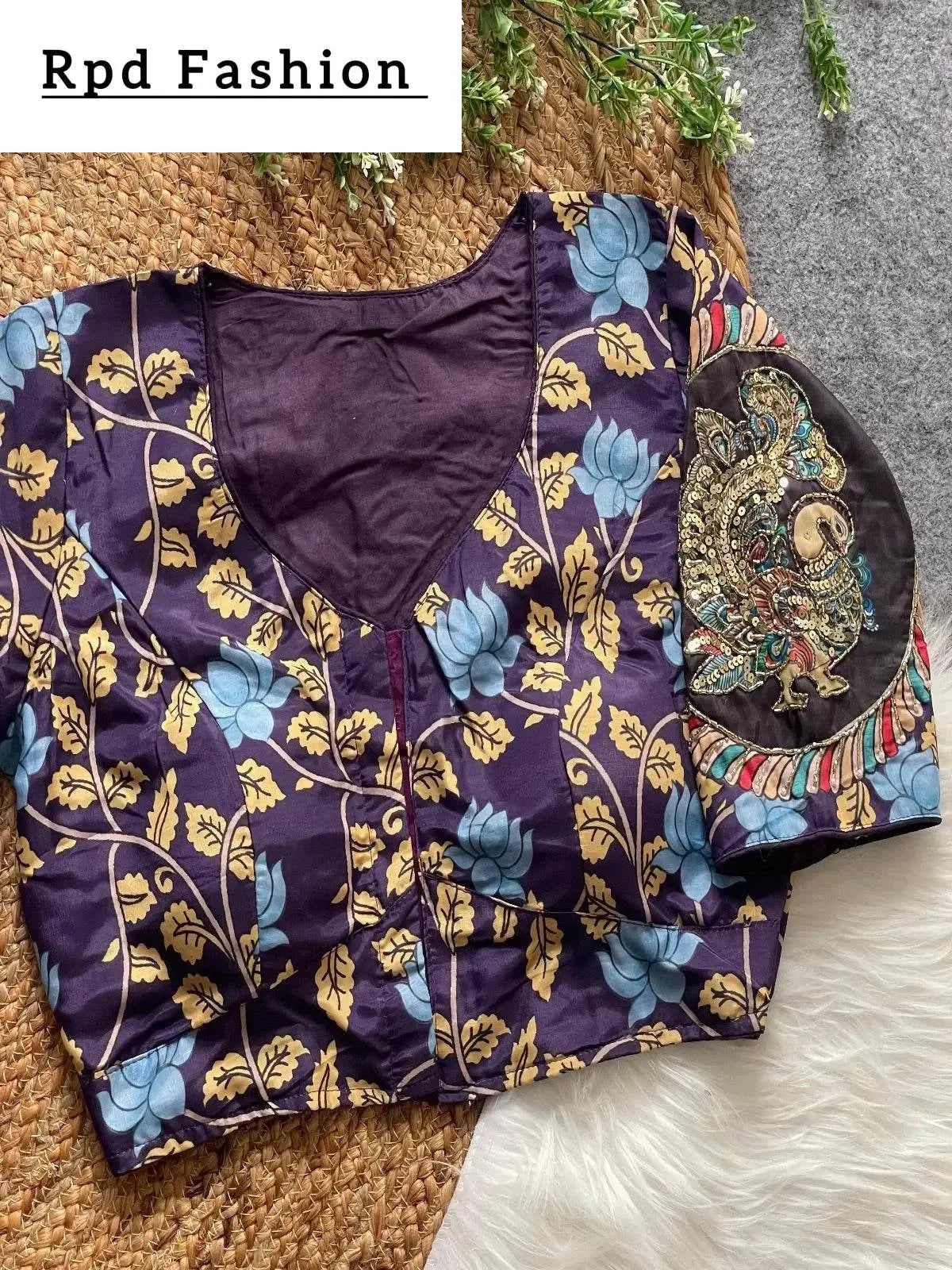 Purely Cotton Print Silk Blouse with Handmade Work - Boutique Collection - RPD Fashion