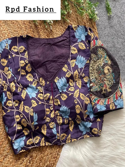 Purely Cotton Print Silk Blouse with Handmade Work - Boutique Collection - RPD Fashion