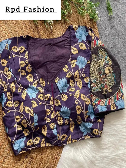 Purely Cotton Print Silk Blouse with Handmade Work - Boutique Collection - RPD Fashion