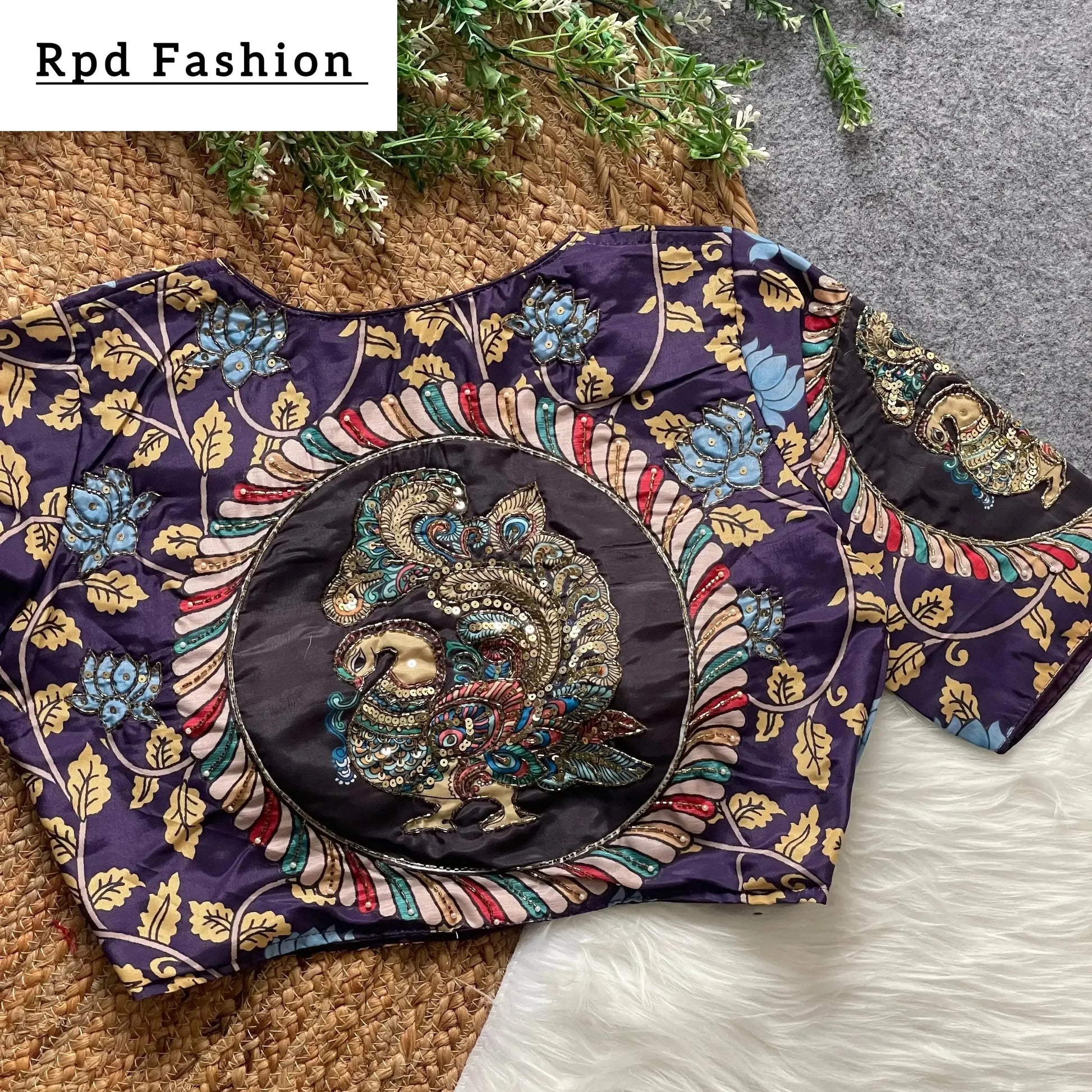 Purely Cotton Print Silk Blouse with Handmade Work - Boutique Collection - RPD Fashion