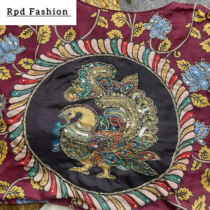 Purely Cotton Print Silk Blouse with Handmade Work - Boutique Collection - RPD Fashion