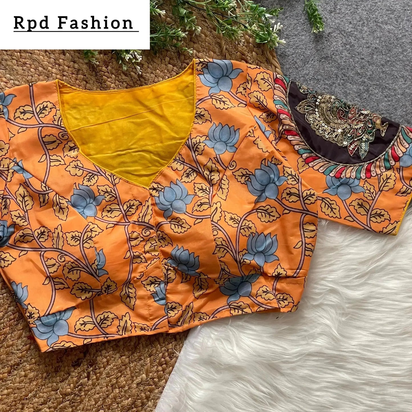 purely cotton print silk blouse with handmade work - boutique collection - rpd fashion