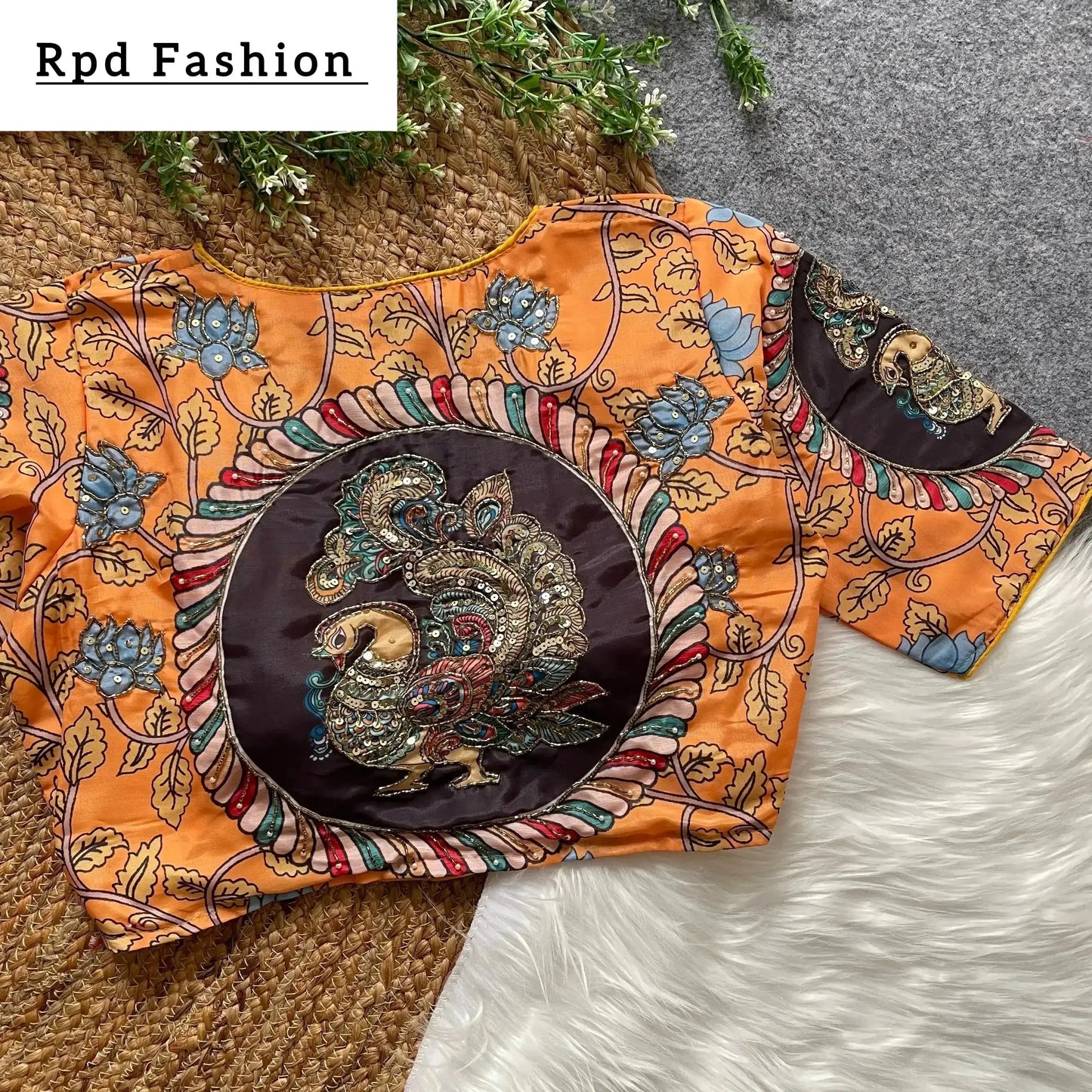 purely cotton print silk blouse with handmade work - boutique collection - rpd fashion
