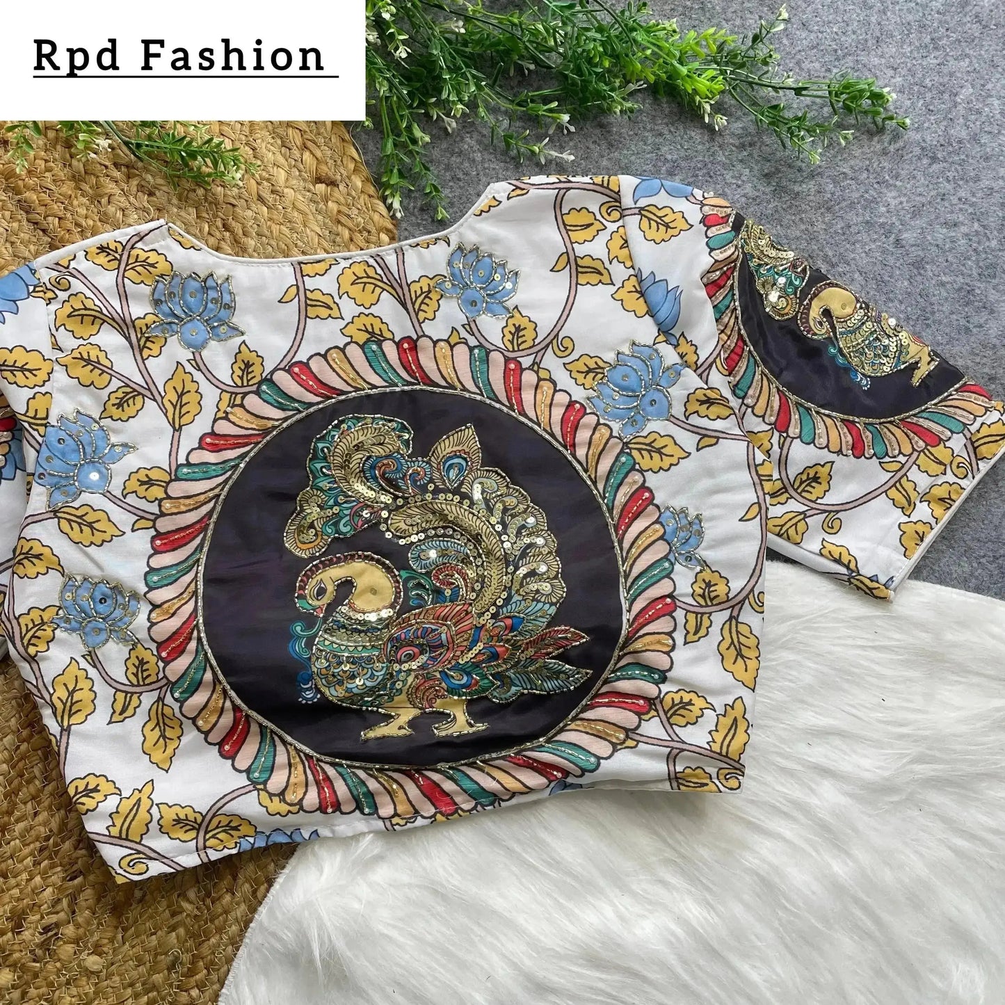 purely cotton print silk blouse with handmade work - boutique collection - rpd fashion