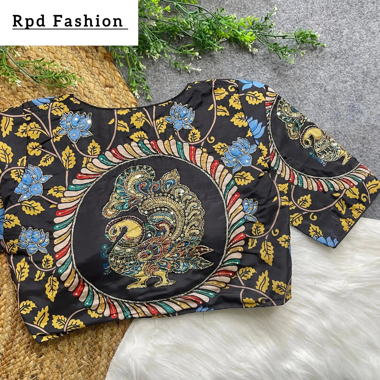 purely cotton print silk blouse with handmade work - boutique collection - rpd fashion